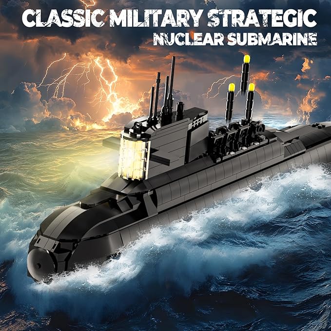 Strategic Nuclear Submarine Toy Building Blocks Set for Adult Kids WW2 Historical Military Battleship Model Kit with Light Home Office Decor Collection Gift for Men Boys Teens 14 16+ (1498cs)