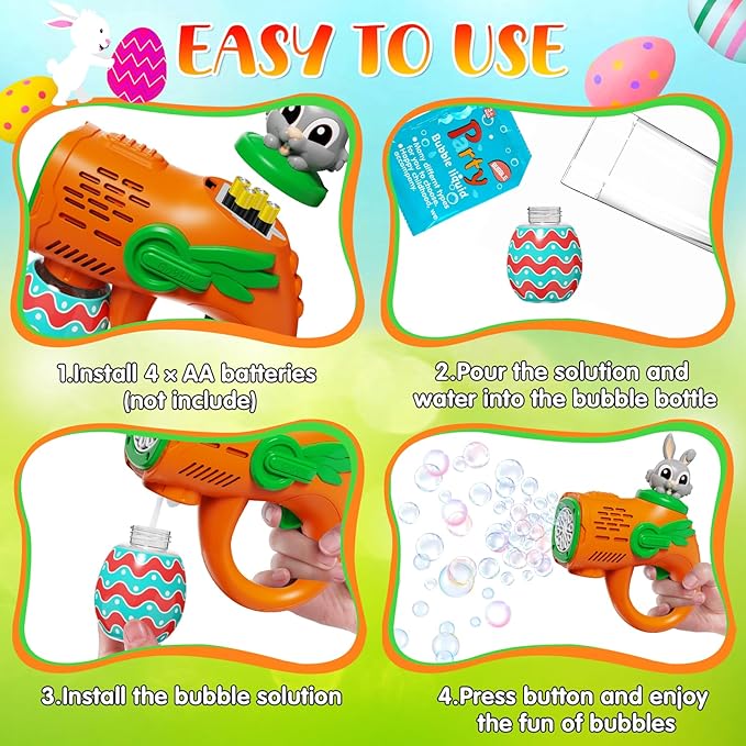Bubble Guns for Toddlers2 Pack Rabbit Bubble MachineEaster Basket Stuffers for KidsBubble Blower with 10 Bubble SolutionsOutdoor Bubble Toy Easter Gift for Age 3 4 5 6 7 8 Years Old Boys Girls