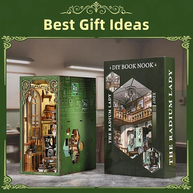 Book Nook Kit DIY Scene Miniature House Kit Tiny House Mini Booknook Craft Bookshelf Decor 3D Puzzles for Adults Gifts for Book Lovers (The Radium Lady)