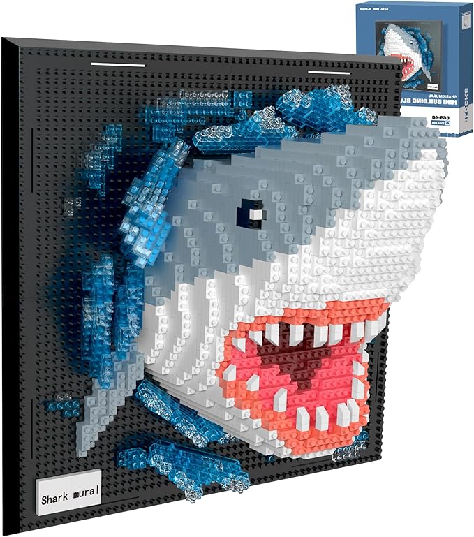 Loyratche Shark Animal 3D Wall Art Micro Mini Building Blocks Set Unique Home Wall Decor or Table Display Ideal Birthday Toy for Adults