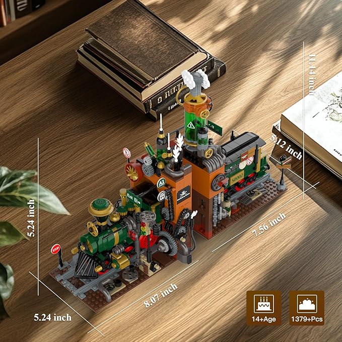 NUTCRACKER Retro Steam Train Building Set 2 in 1 Medieval Train Station Building Model Train Book Ends Bookshelf DIY Toy Building Set Easter Birthday Gift for Adults Boys Girls (1379 Pieces)