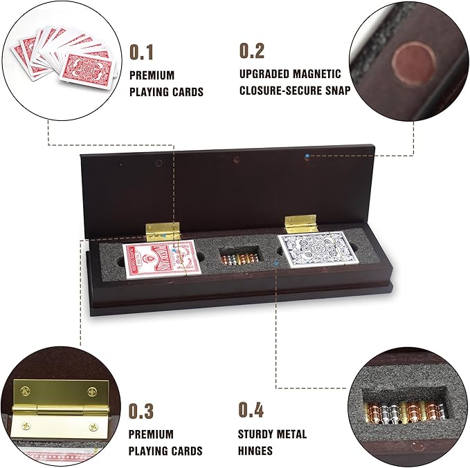 Wooden Cribbage Board Game Set with Metal Pegs and 2 Decks of Playing Cards Travel Cribbage Board with Card Storage Magnetic Lock Classic Continuous 3 Track Cribbage Set for Family