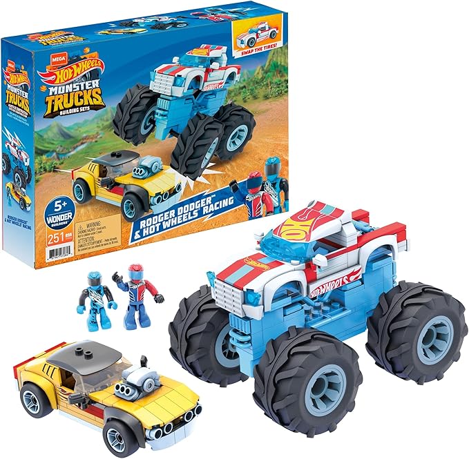 MEGA Hot Wheels Collectible Vehicle Building Toy Car Rodger Dodger 2 Micro Action Figure Drivers and Deluxe Features for Fans and Collectors