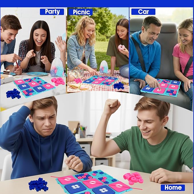Tic Tac Toe Game Classic XO Strategy Game for 2 Players 9-in-1 Tic Tac Toe Fun Family Board Games Night Portable Set for Tables Cars Playgrounds Outdoors