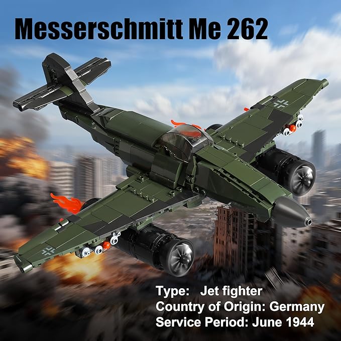 WW2 Military Airplane Toy Building Sets Compatible with Lego Me 262 Fighter Jet &amp P-51D Plane Army Model Kits for Military Fans Kids &amp Adult