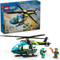 LEGO City Emergency Rescue Helicopter Toy Aircraft Playset for Kids Fun Gift for Boys and Girls Aged 6 Plus Hiker Rescuer and Pilot Minifigures Chopper with Winch and Spinnable Rotors 60405