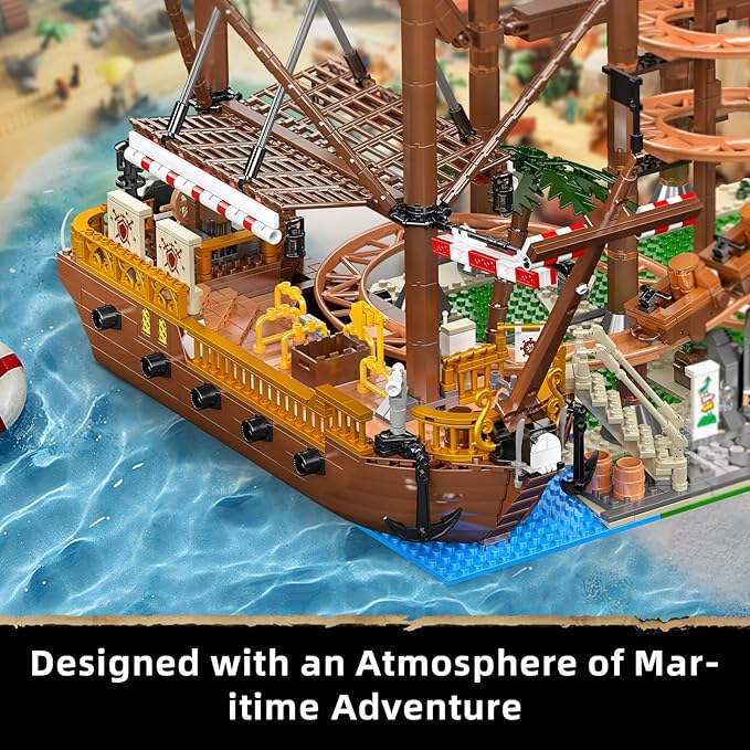 Mould King 11013 Roller Coaster Amusement Park Building Set Fairground Theme Park Kit with Rollercoaster &amp Pirate Ship Ideal Gift Model Building Kit for Adults (2174 Pieces)