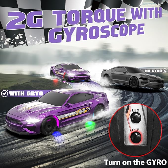 1/43 RC Drift Car Mini Drifting RC Car with Gyro 2.4GHz Full Proportional Drift Cars 4WD RTR Remote Control Cars with Colorful Lights Gyroscope Fast Racing Vehicle Gift for Kids Boys Adults