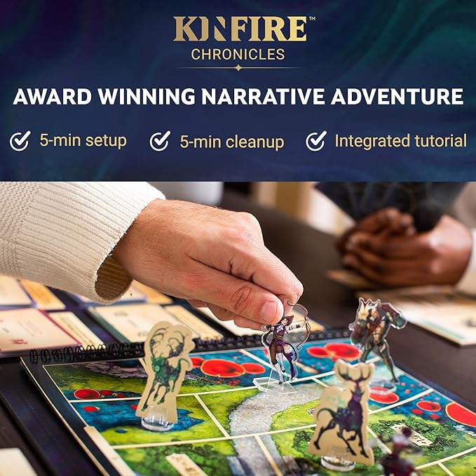 Kinfire Chronicles: Upgrade Kit Deluxe Accessory Pack with Metal Tokens Acrylic Standees Neoprene Mats Custom Sleeves Alternate Seeker Skins &amp DIY Quest Ages 14+(Not Standalone Needs Base G