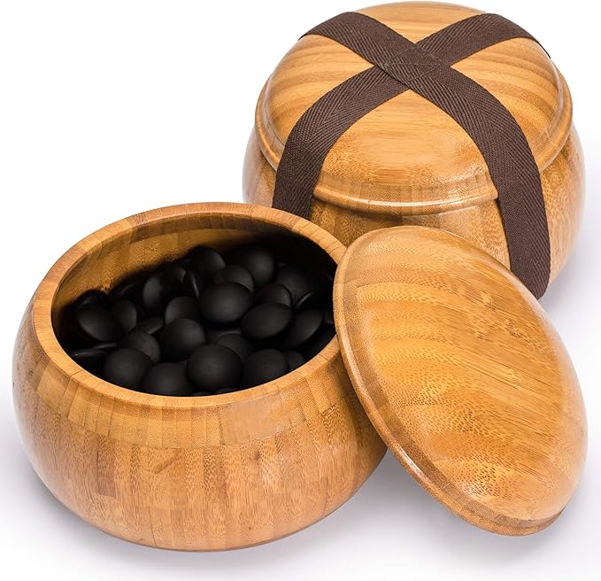 Yellow Mountain Imports Bamboo 2-Inch Reversible 19x19 / 13x13 Go Game Set Board with 9.2mm Double Convex Yunzi Stones and Bamboo Bowls - Classic Strategy Board Game (Baduk/Weiqi)