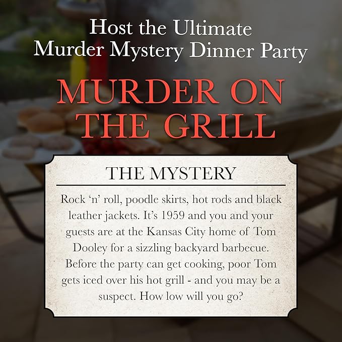 Murder Mystery Party Games - A Murder on the Grill Host Your Own Cookout Murder Mystery Dinner for 8 Adult Players Solve the Case with Crime Scene Clues 18 Years and Up