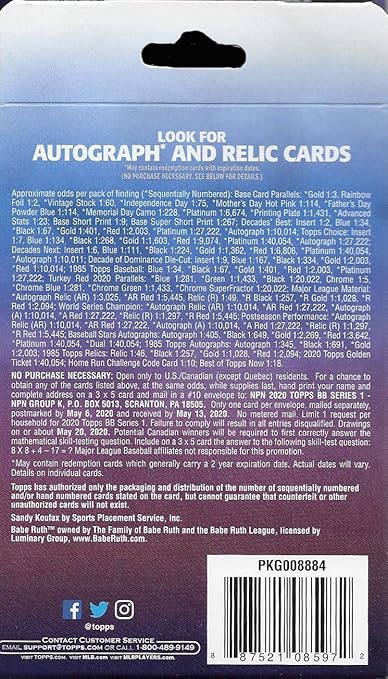2020 Topps Series 1 MLB Baseball Retail Hanger Box