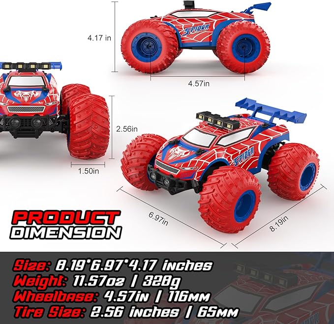1:18 Remote Control Car - 20km/h 2.4GHz All Terrain Off-Road Monster Truck with Bodylights&ampHeadlights &ampHeadlamps Rechargeable Toy Car Gift for 3 4 5 6 7 8 9 10-12 Year Old Boys Girls Kids