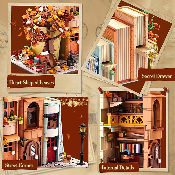 Bookends Building Set for Adult Home Bookshelf Insert Decoration Building Bookcase Miniature House Model Building for Adults 1488pcs