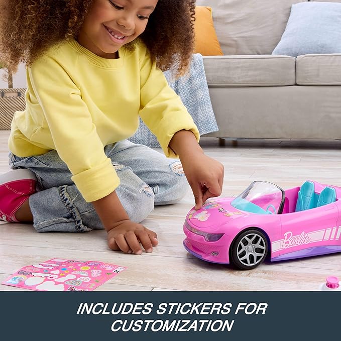 Hot Wheels Barbie RC Toy Car Remote-Control Pink Convertible Can Hold 2 Barbie Fashion Dolls &amp Trunk Opens for Storage Sticker Sheet for Customizing