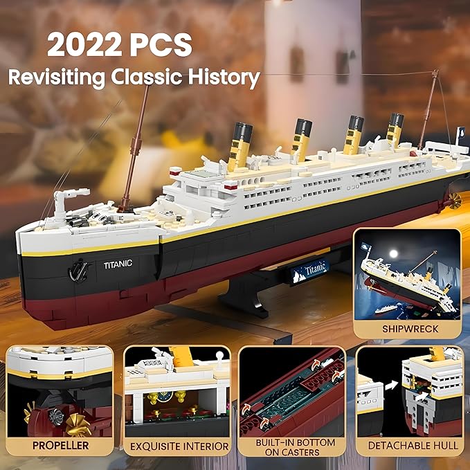 Titanic Model Kit -2022 Pieces Large Titanic Ship Building Blocks Set STEM Educational 3D Puzzle Toys Gifts for Kids and Adults Ideal Collectible Display Architecture for Home&amp Office Decor