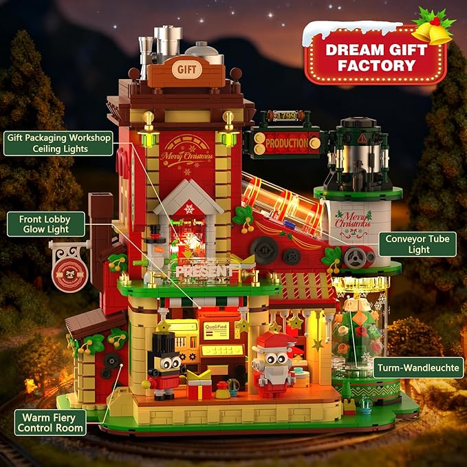 Christmas Factory Building Blocks Set 2775PCS Light-Up DIY Holiday House Construction Toy for Adults Teens Boys &amp Girls Collectible Christmas Village Display Model Holiday Décor &amp Gift Id