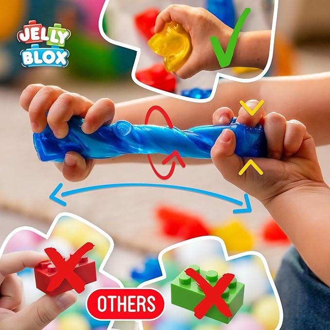 Jelly Blox Classic Castle Set | Includes 45 Pieces | Toddler &amp Preschool Building Blocks Kids Can Squeeze Stretch Squish | MESH ACCREDITED | Safety Tested &amp Ouch-Free | Sensory Play Toy for