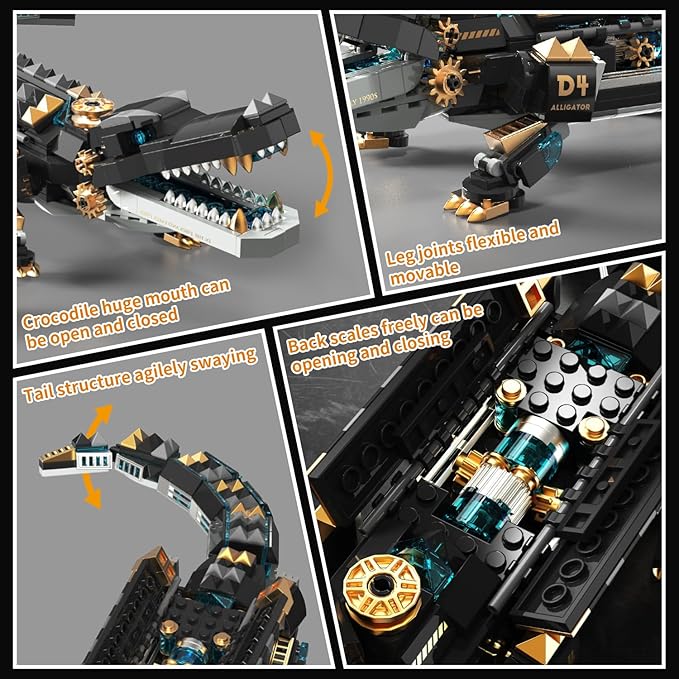 Crocodile Building SetsSTEM Dinosaur World Park Building ToySea Creatures Creativity Model Building KitMechanical Animal Brick SetBirthday Christmas Valentines Gifts for Kids Boys Girls 8+