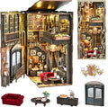 Book Nook Kit DIY Miniature Dollhouse Kit 3D Puzzles for Adults Tiny House Mini Home Craft Bookshelf Nook Puzzle Book Decor Gifts for Teenagers Book Lovers (Saisons Café)