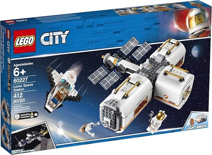 LEGO City Space Lunar Space Station 60227 Space Station Building Set with Toy Shuttle Detachable Satellite and Astronaut Minifigures Popular Space Gift (412 Pieces)