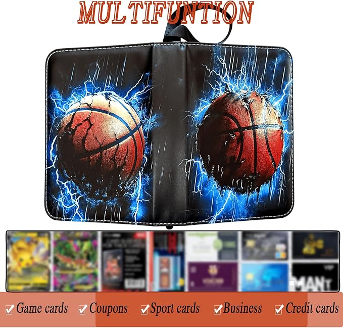 900 Pocket Zippered Basketball Card Binder 9-Pocket Trading Card Album with 50 Removable Sleeves PU Leather Waterproof Sports Card Holder for NBA Basketball Cards Storage Display Case Gift