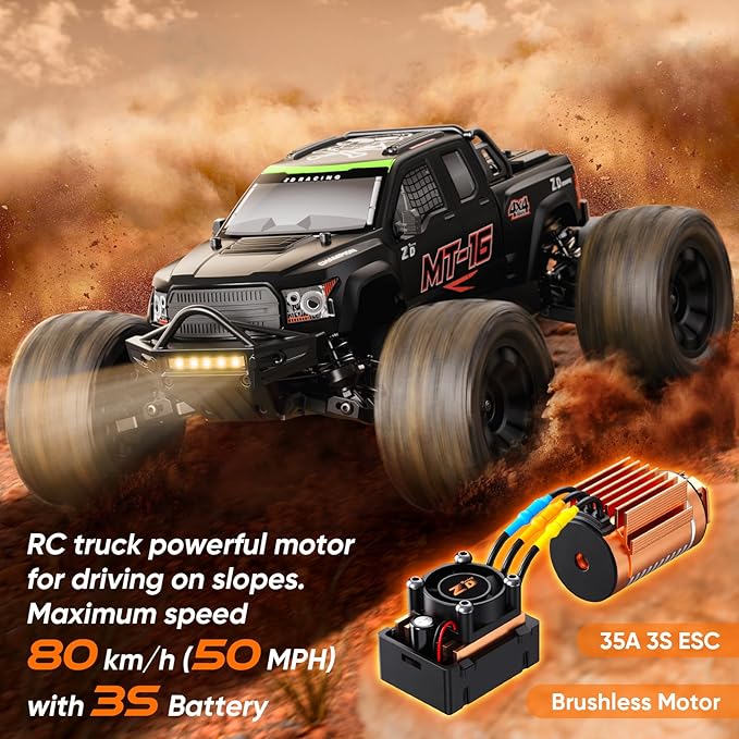 MT-16 1/16 Brushless Fast RC Cars 4X4 for Adults Fast 50 MPHHigh Speed RC Car 4WD Off Road Remote Control TruckAll Terrain RC Truggy for SnowSand &amp Mud Compatible with 3S BatterySuitable as G