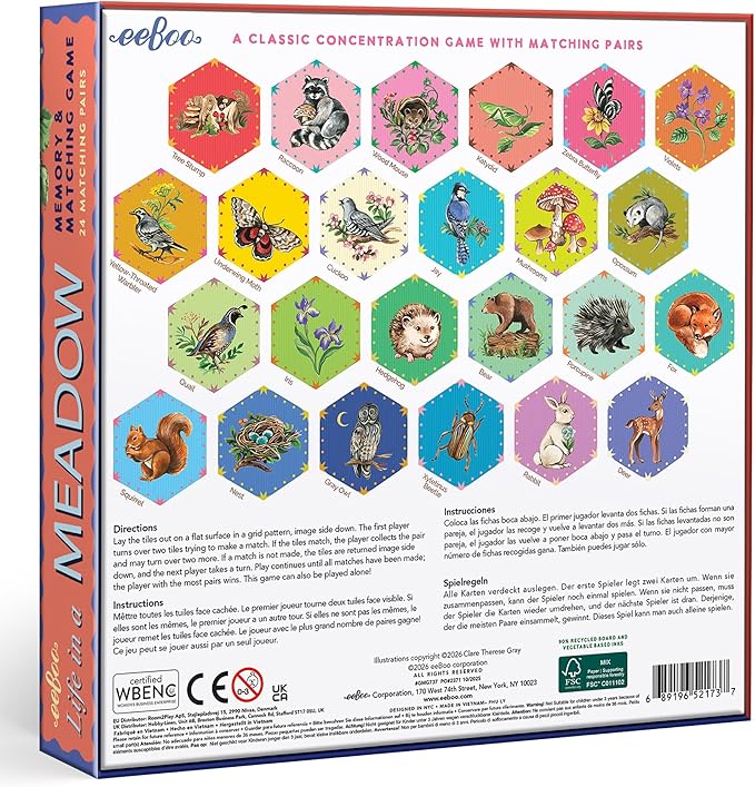 eeBoo: Memory and Matching Game - Life in a Meadow - 24 Pairs Develops Recognition Concentration Memory &amp Vocabulary Skills Age 3+
