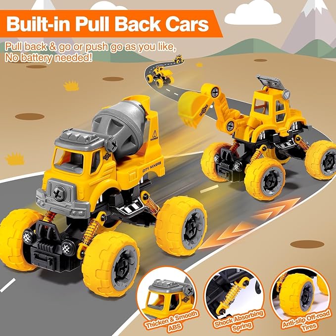 LUDILO 4PCS Take Apart Toys for 4 Year Old Boys Construction Toys with Electric Drill DIY Assembly Building Stem Toys Trucks Gifts for 3 4 5 6 7 8 Year Old Boys Girls Kids Learning Educational Toys
