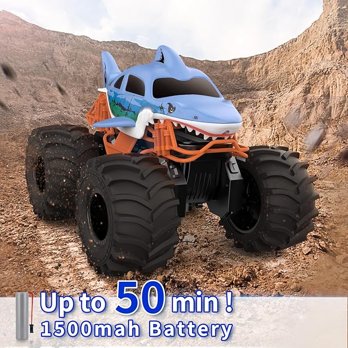 Shark RC Monster Truck for Kids 1:16 Scale 4WD Shark Monster Car Toys 2.4GHz All Terrain Amphibious Remote Control Car for Boys and Girls Ages 6-12+