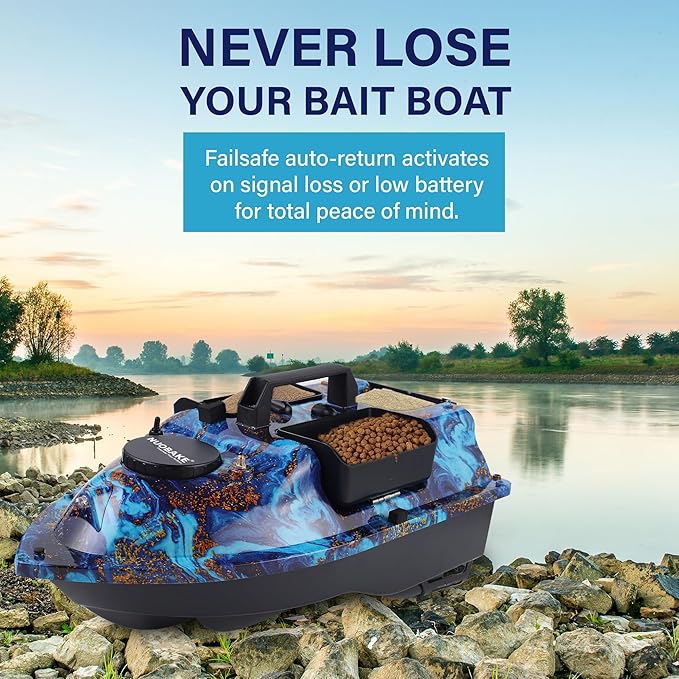 Bait BoatRC Bait Boat for Fishing with GPS &amp Auto Return4.4lbs Bait Capacity 8-Hours Battery 546yd Remote Control Range Brushless Motors &amp Night LightABS Heavy-Duty Hull