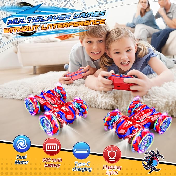 Double Sided Remote Control Car for Boys 4-7 360° Rotating 2.4GHz Fast Stunt Rechargeable 4WD RC Car Toys for Boys 4-6 5-7 8-13 Outdoor Birthday Halloween Christmas Basket Stuffers Gifts for Kids