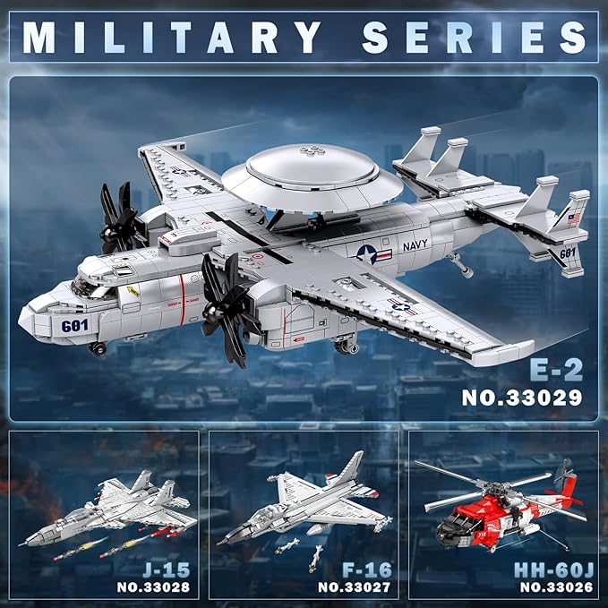 Reobrix E-2 Hawkeye Military Airplane Building SetWarning Aircraft Fighter Jet Model Kits 33029Airborne Building Toy for Adults Boys 14+ Home Decor Gift for Adult 1126PCS