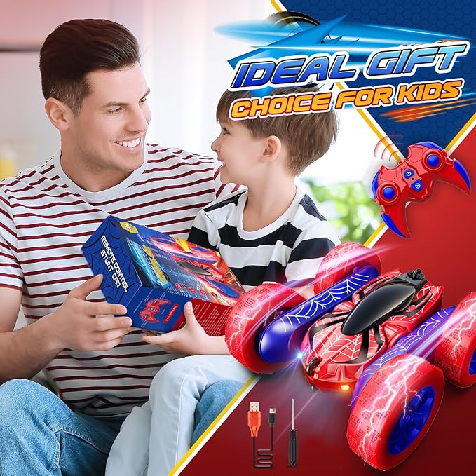 Toys for Boys 4-6360° Rotating 2.4GHz Fast Stunt Rechargeable 4WD Remote Control Car Boy Toys for Age 4-6 5-7 6-8Outdoor Toy RC Car Gifts for Birthday Chritmas Halloween Easter Boys Girls