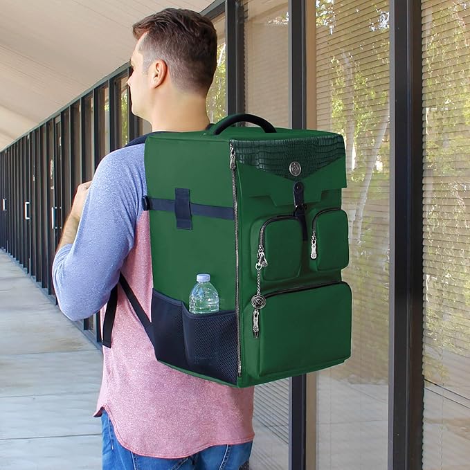 ENHANCE Collector's Edition Board Game Backpack - Reinforced Rigid Board Game Storage with Padded Shoulder Straps Carrying Handle and Accessories Pockets for Dice Card Games More (Dragon Green)