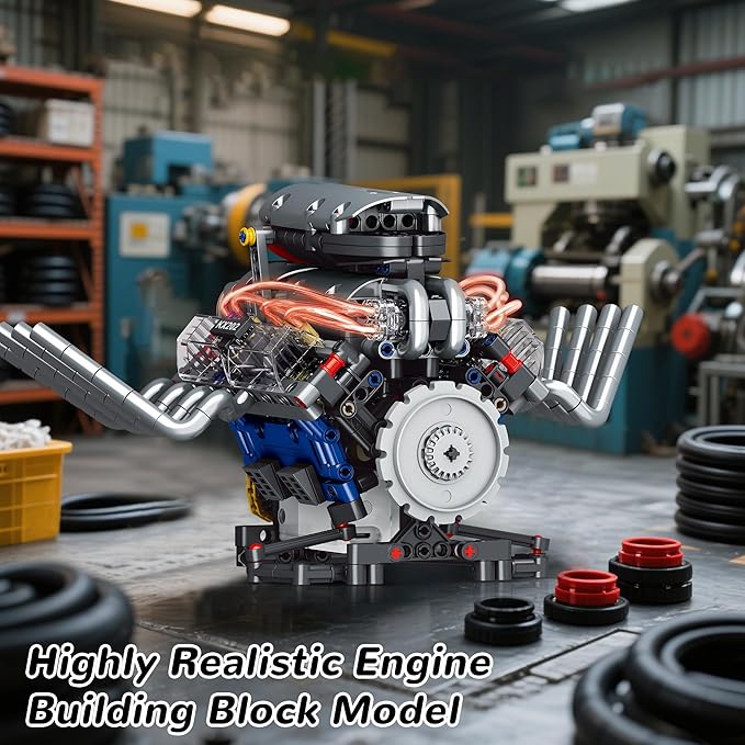 Mini V8 Engine Kit that Runs Building Set Technic Model with Motor Light &amp APP Control Mechanic Engineering Collectible for Adults Boys 14 Years &amp Up