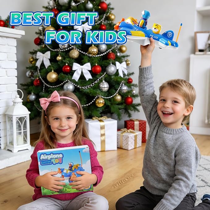 Remote Control Airplane for Kids - Birthday Gifts for Boys Toddlers Ages 18+ Months 2 3 4 5 Year Old RC Cartoon Aircraft Toy with Lights Music and Easy Control
