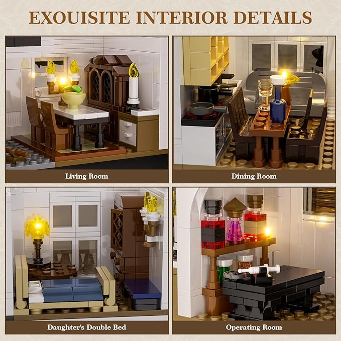 Magic House Building Set with LED Light Owens House Blocks Toy Creator Architecture Model Building Kit Compatible with Lego Horror House Home Office Decor Gift for Adults (1877PCS)