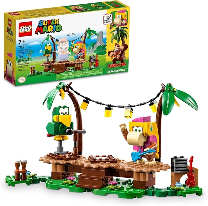 LEGO Super Mario Dixie Kong’s Jungle Jam Expansion Set 71421 Super Mario Gift Set for Boys and Girls Ages 7-9 Buildable Toy Game Featuring 2 Brick Built Super Mario Figures with Musical Accessories