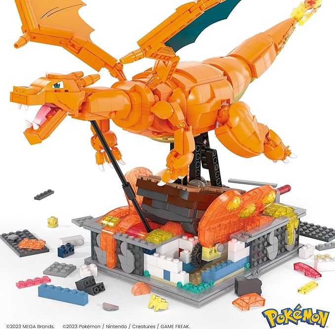 MEGA Pokémon Building Toys Set Motion Charizard with 1664 Pieces and Wing Movement for Adult Collectors
