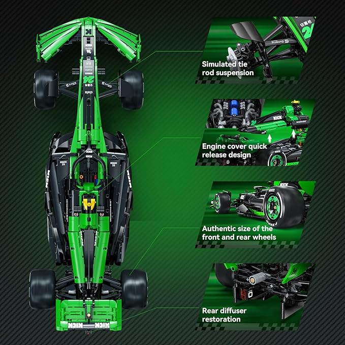 CaDA C64010W C44 Kick Sauber &amp Pirelli Official Licensed 1:8 Scale F1 Racing Car Building Blocks Set 2553 Piece Model Car Kit with DRS System STEM Educational Toy for Adults &amp Teens [Authoriz