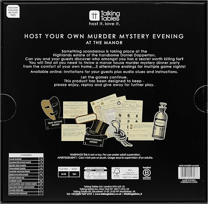 Talking Tables Reusable Murder Mystery at The Manor After Dinner Party Game Kit for Adults Host Your Own Games Night Scottish Highland Theme 3 Alternative Endings Fun Idea New Year