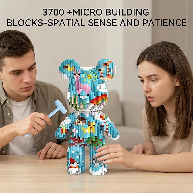 12.6 Sky Castle Teddy Blocks Bear Building Set for Adults Micro Bricks DIY Model Kit Challenge Collectible Home Decor for Office or Bedroom Keep Busy Relaxing Activity Birthday Gift