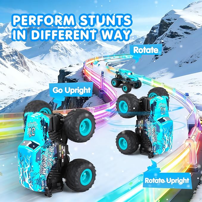 DYODYORC Remote Control Car 2.4Ghz All Terrain Shark Monster Truck Toys RC Truck with Music 3 Lighting Effects 360 Stunt Capable 2 Batteries Ready to Run Toy Gifts for Boys and Girls (Blue)