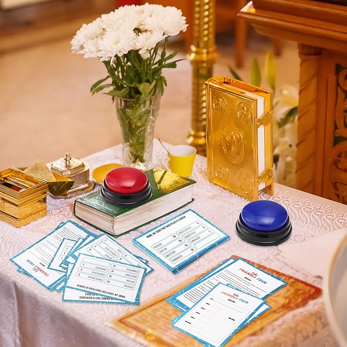 Christian Bible Friendly Feud Game with 2 Answer Buzzers Religious Feud Card Board Game Night Family Church Group Fun Trivia Quiz for Christmas Easter Party Office Class Team Building