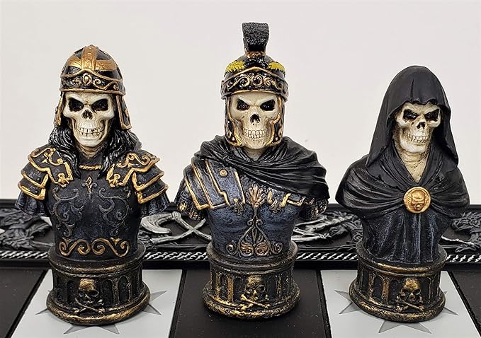 Medieval Times Skull Busts Gothic Fantasy Skeleton Knights Chess Set with 17 Maltese Board