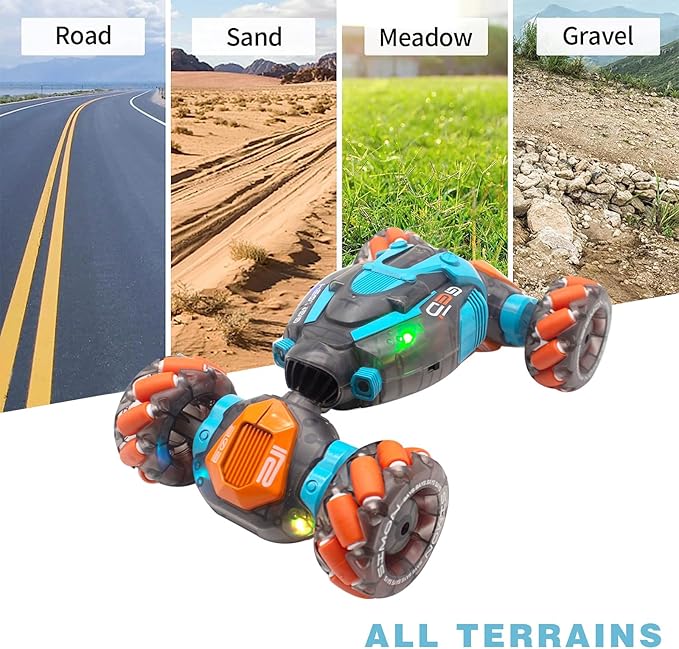Gesture Sensing RC Stunt Car 4WD Hand Controlled Rc Car for Kids Ages 6-13 Remote Control Toys Torsion Drift Stunt Cars with Lights &amp Music Cool Birthday Gift for Boys Girls (Blue/Orange)