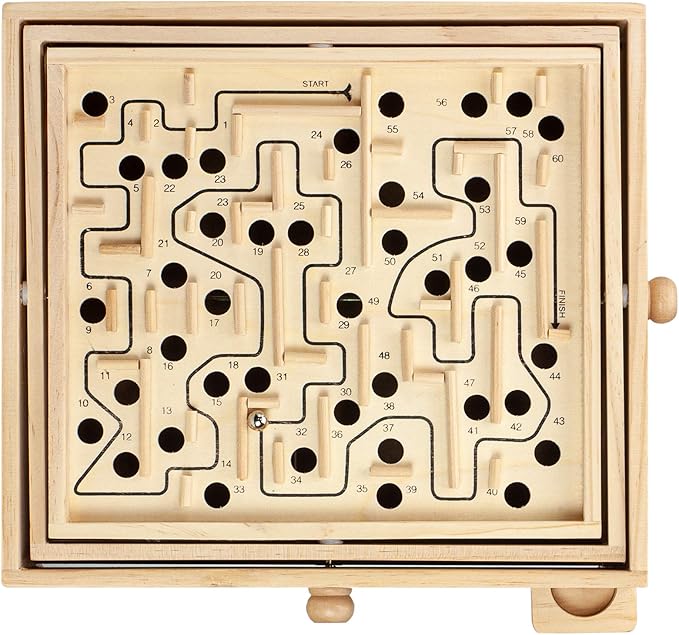 STERLING Wooden Labyrinth Marble Maze Game Large 12.75 x 11.5 Tilt Maze Game Board with 60 Waypoints and Marble Balls Included for Kids and Adults 6 Years and Up