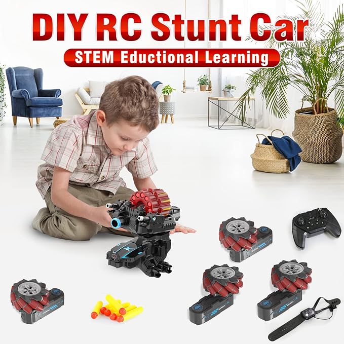 RC Cars-Best Gifts for Boys Age 8-12Big Size DIY Hand Controlled Gesture Sensing Stunt Remote Control Battle Tank Car with Soft BulletsBirthday Presents for Kids 7 8 9 10 11 Year Old