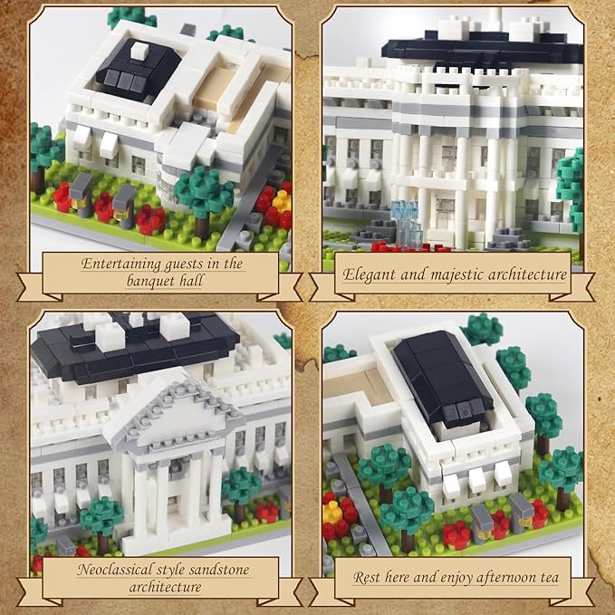 2000+PCS White House Architecture Micro mini Building Blocks SetsCreative Ideals Palace Decoration Collection Perfect Present for 14+ Boys Girls or Adults